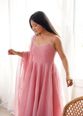 Pink Swarovski suit styled with dupatta, side portrait