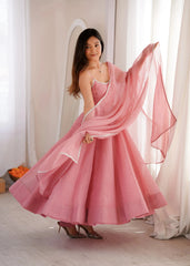 Pink Swarovski suit dupatta flowing in twirl pose