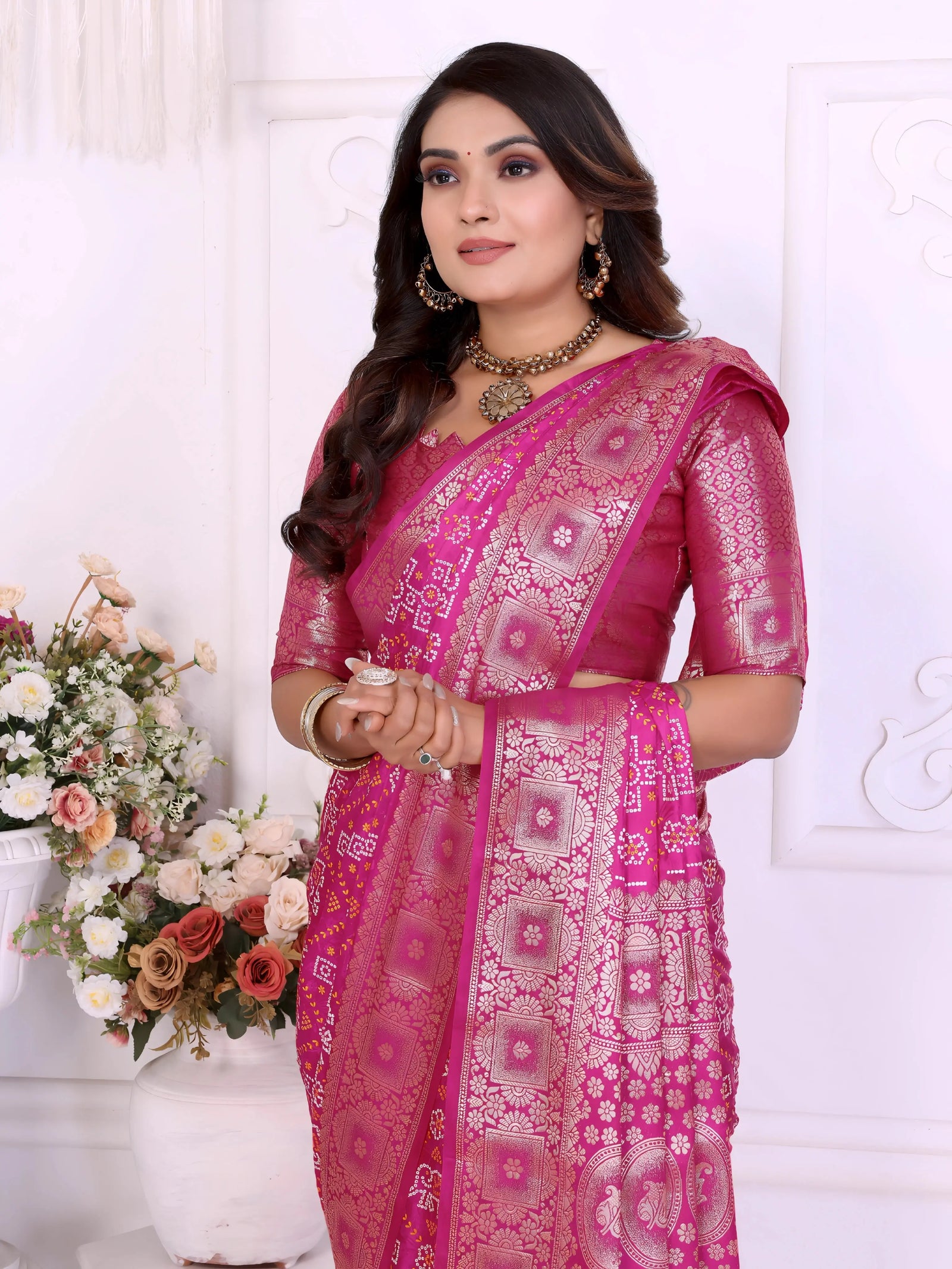 Pink Zari Weaving Soft Satin Silk Saree