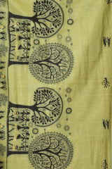 Textile with black tree patterns on a beige background
