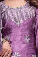 Purple Sharara Suit Neckline Close-Up – Dense Tassel Sequin Embroidery Cascading from Round Neck
