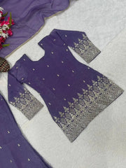 Purple Sequins Embroidered Suit – Flat Lay Showing Kurta and Dupatta