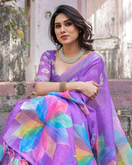 Woman wearing a colorful saree with a blurred background