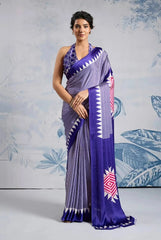 Purple Temple Print Silk Saree