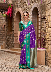 Soft Purple Zari Work Soft Satin Silk Saree