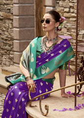 Soft Purple Zari Work Soft Satin Silk Saree