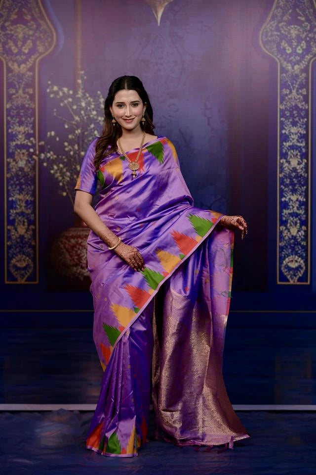Purple Zari Woven Border Soft Silk Saree