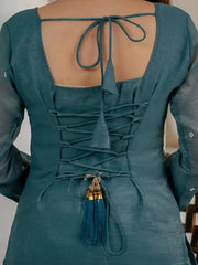 Lace-up corset back detail of Rama Blue Sequins Embroidered Suit