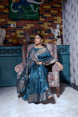 Rama Blue Banarasi Raw Silk Zari Weaving Saree
