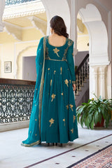 Shopify product page highlighting Rama blue faux georgette suit with thread work design