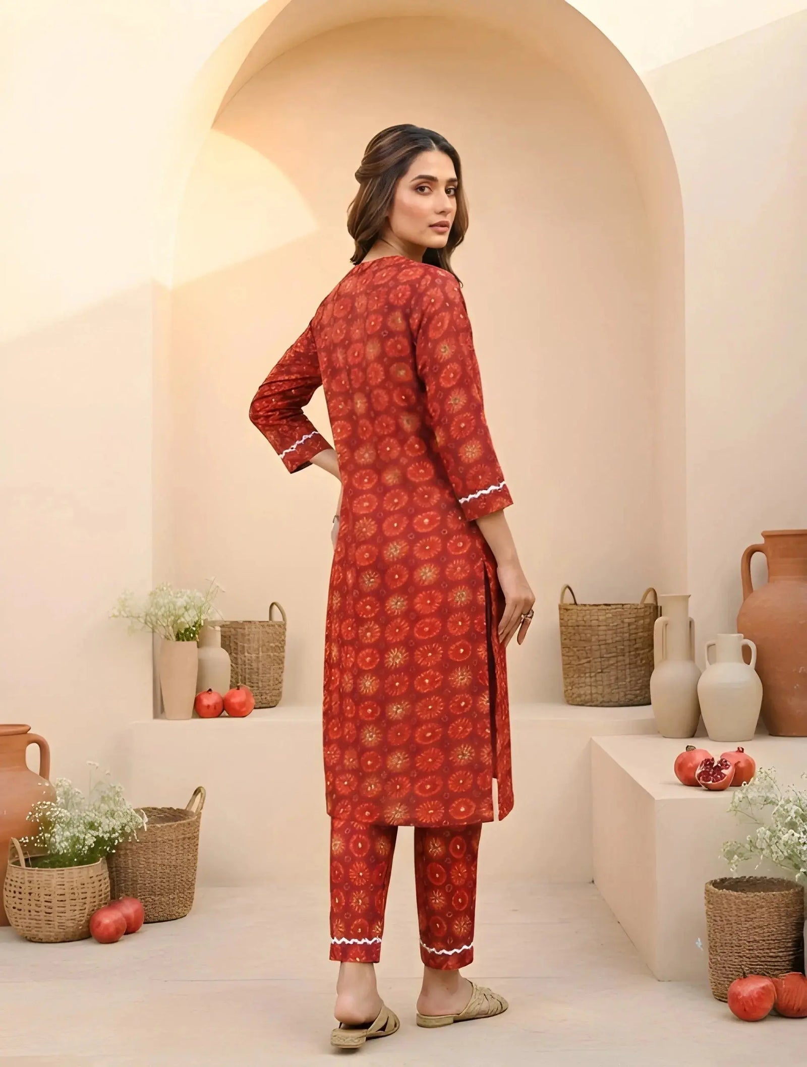 Red Digital Print Kurti straight fit, back view