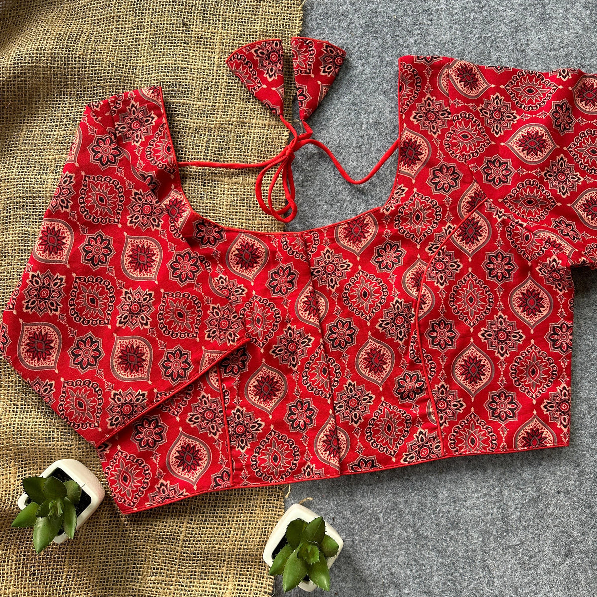 Red Handwork Cotton Blouse