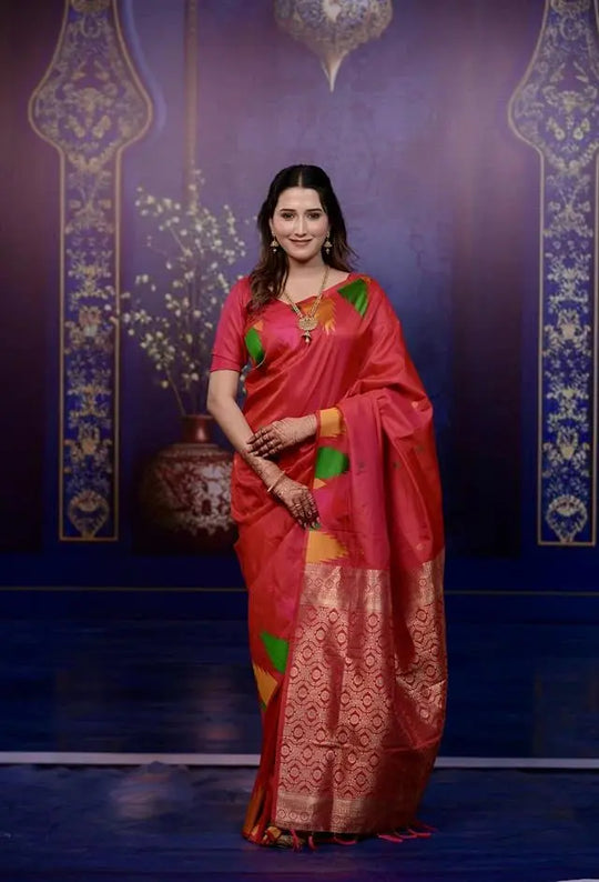 Red Zari Woven Border Soft Silk Saree
