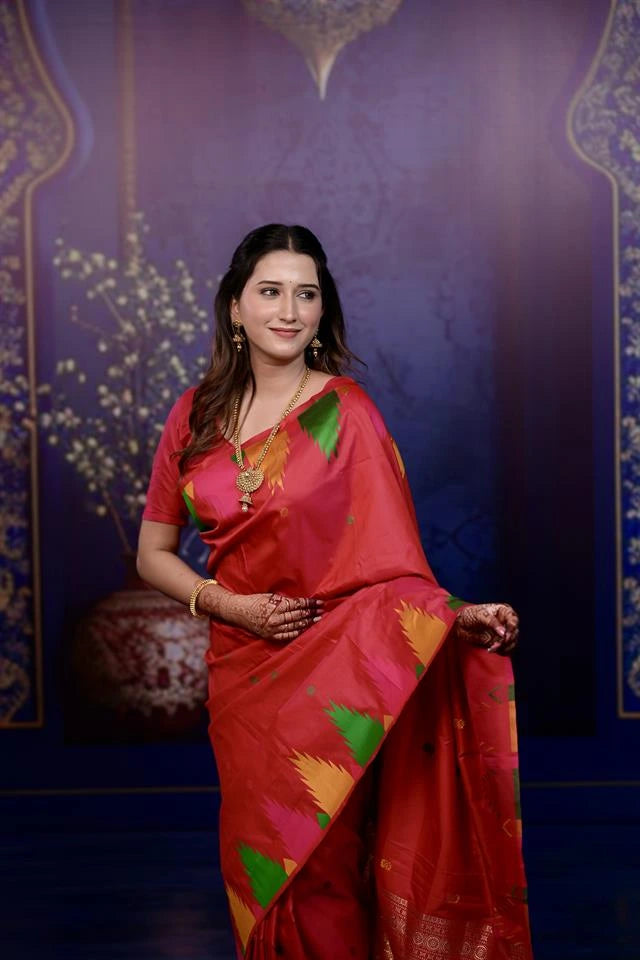 Red Zari Woven Border Soft Silk Saree