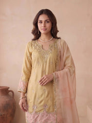 Beige Japan Satin Silk Suit Kalyanja Fashion