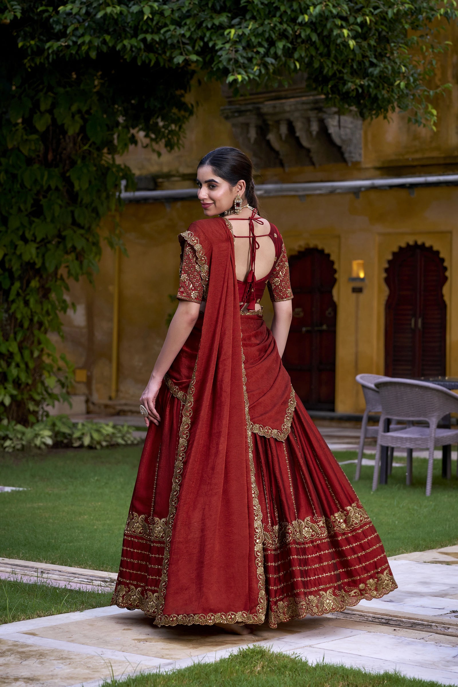 Dark Maroon Sequins And Thread Embroidery Work Rangoli Crush Lehenga