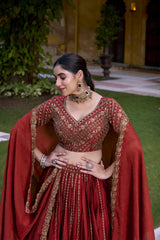 Dark Maroon Sequins And Thread Embroidery Work Rangoli Crush Lehenga