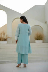 Sky Blue Sequins Suit back view with covered back