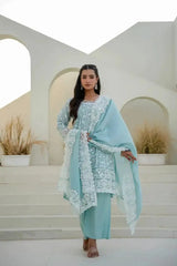 Sky Blue Anarkali Suit square neckline front pose