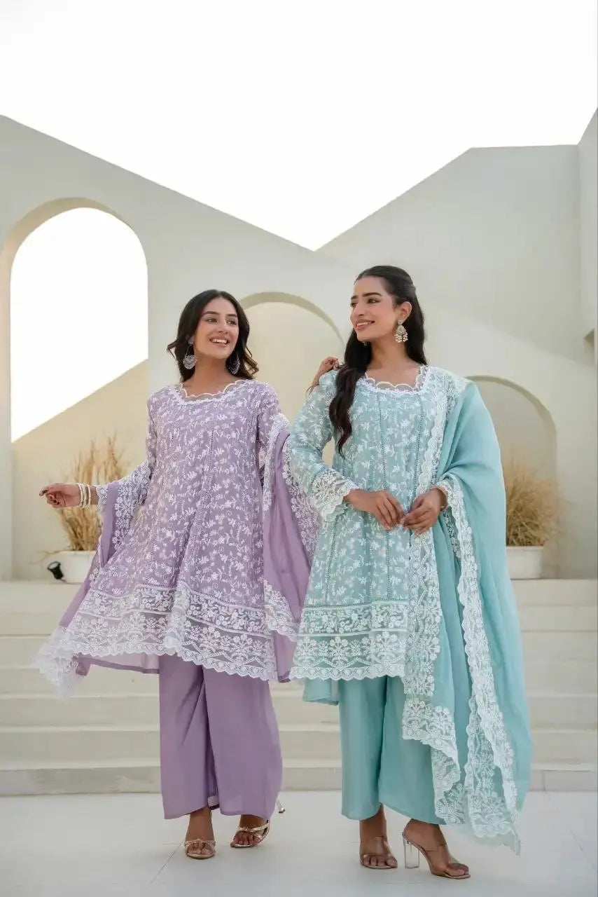 Sky Blue Sequins Suit styled with Lavender Suit