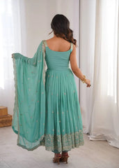 Sky Blue Anarkali Suit Back View – Covered Back, Sequins Hem | KU251