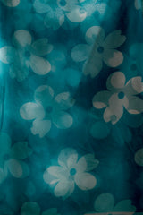 Teal fabric with white floral patterns