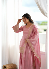 Soft Pink Roman Silk Blend Suit – Outdoor Window Close Up View