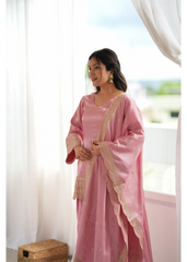 Soft Pink Embroidered Suit – Outdoor Window Full Length Front View