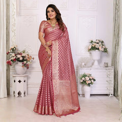 Soft Pink Gold Zari Weaving Soft Organza Banarasi Silk Saree – Kalyanja