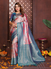 Woman wearing a traditional saree with a decorative background