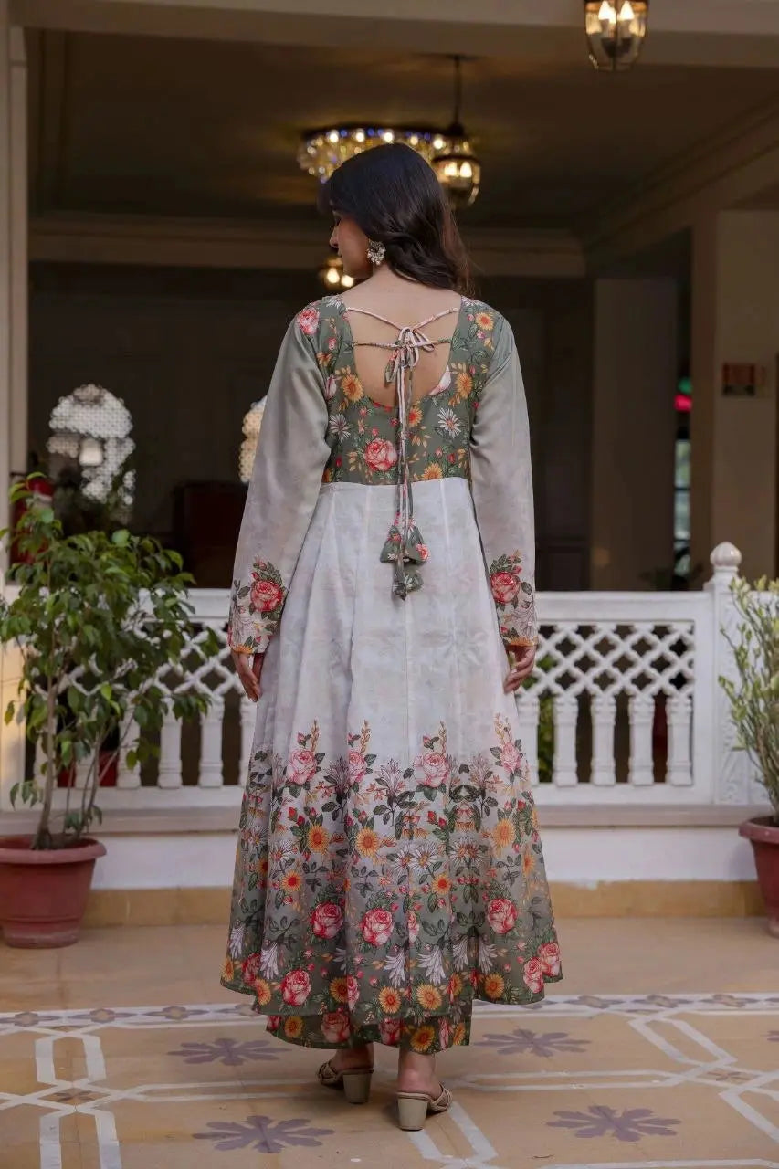Beautiful Indian festive suit crafted with elegant floral prints and a flowy silhouette for effortless style.