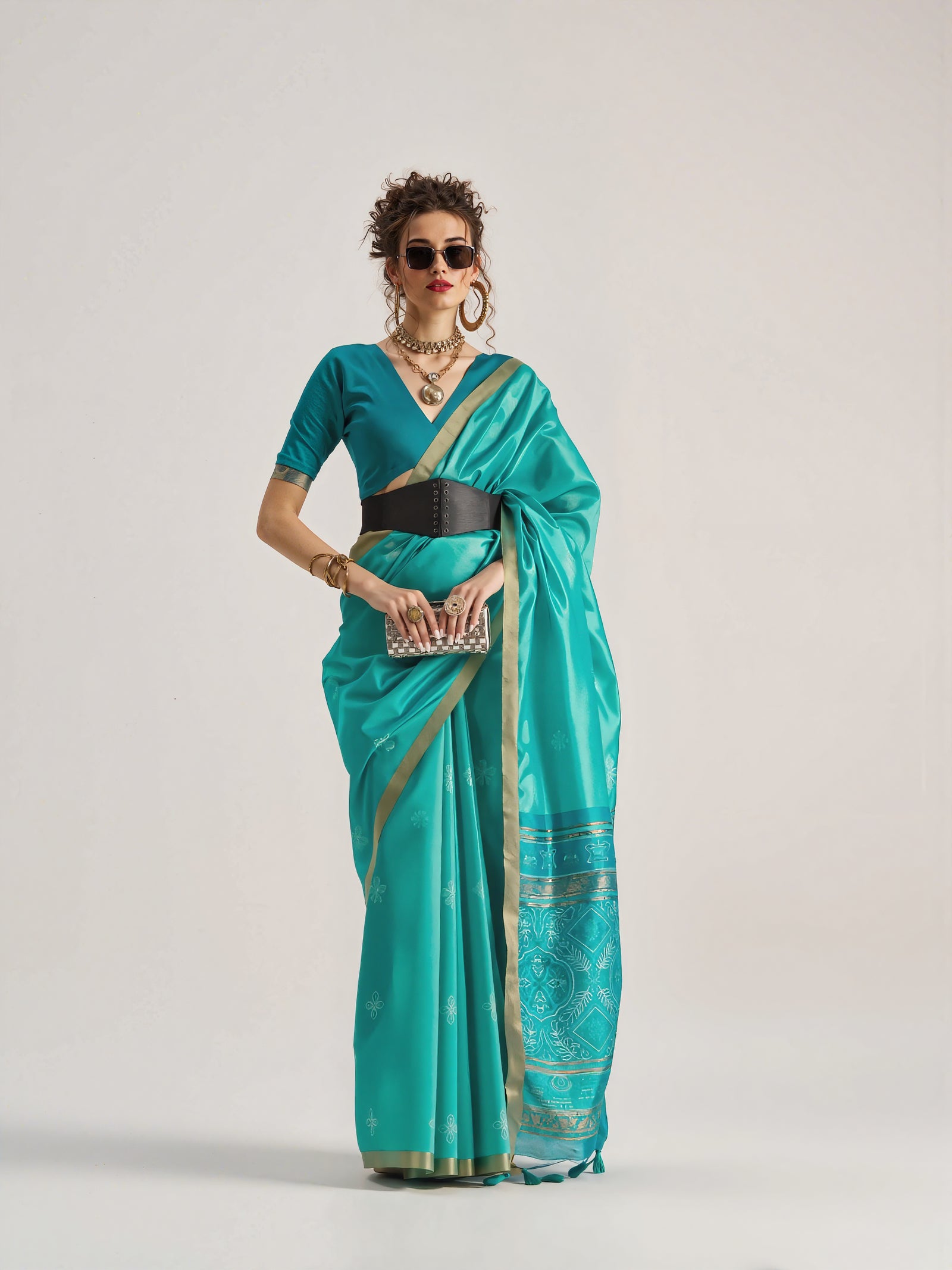 teal weaving patola silk saree - kalyanja