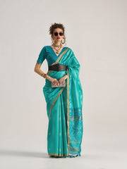 teal weaving patola silk saree - kalyanja