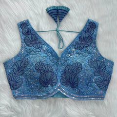 Blue Embroidery Work Silk Blouse Ruhi Fashion