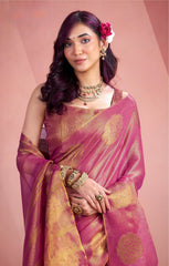 pink tissue fancy weaving silk saree