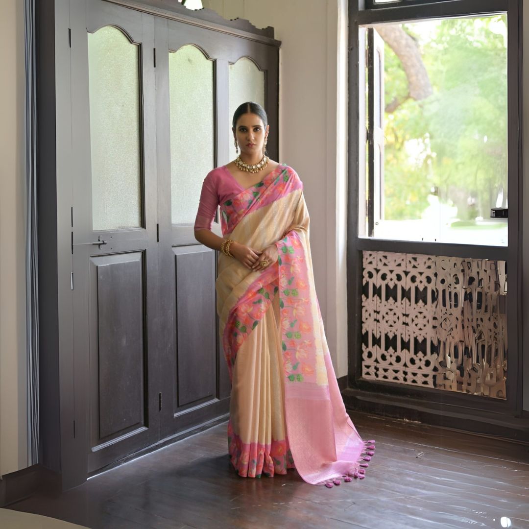 Soft Silk Saree Light Pink Zari Work