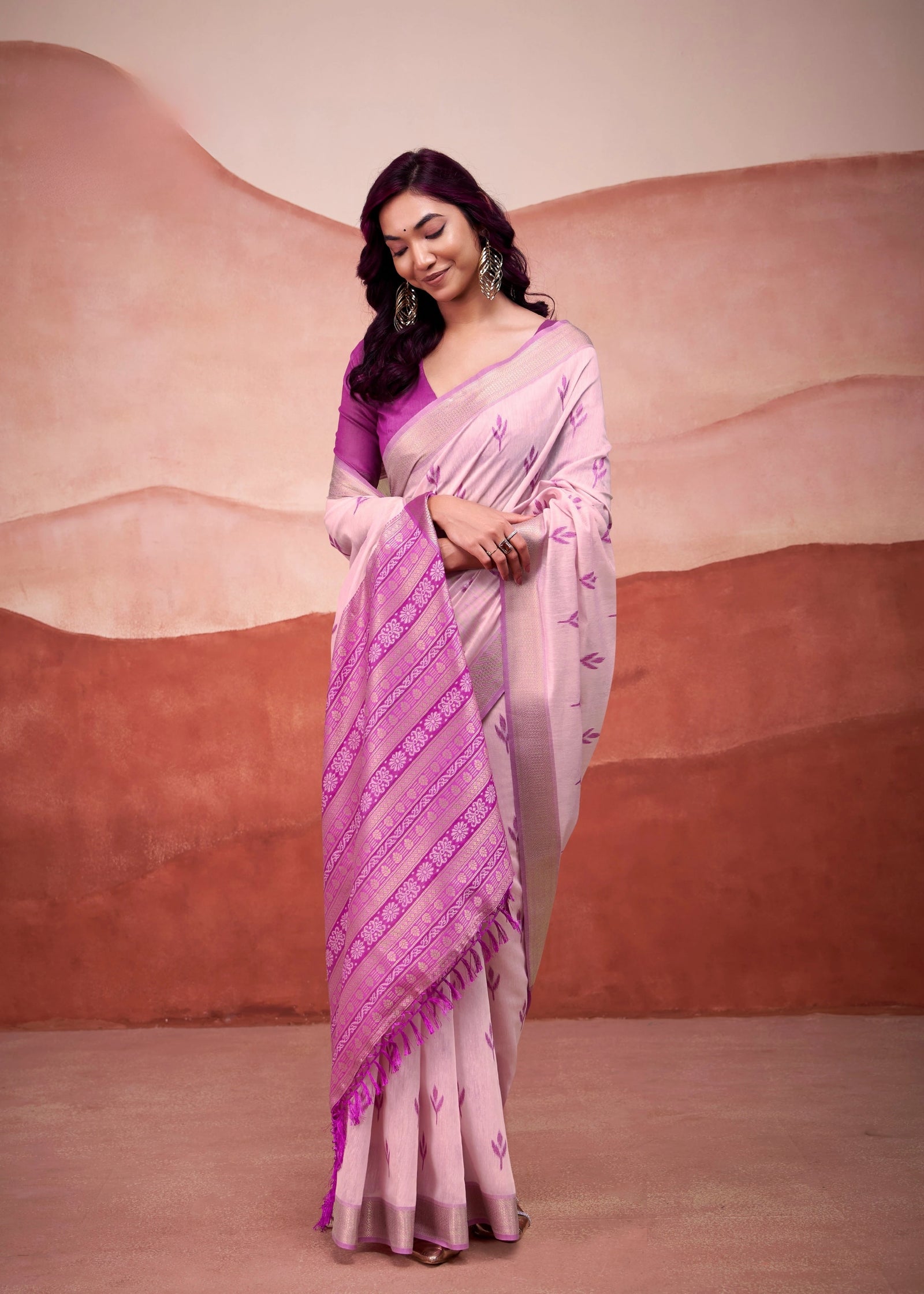 purple zari weaving cotton saree - kalyanja