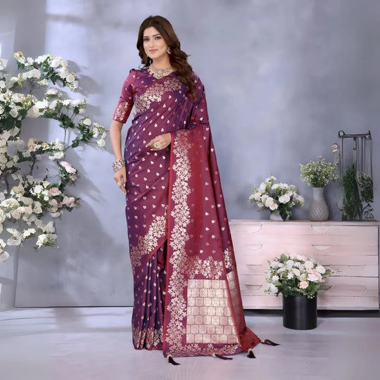 Maroon Banarasi Silk Gala Weaving Saree