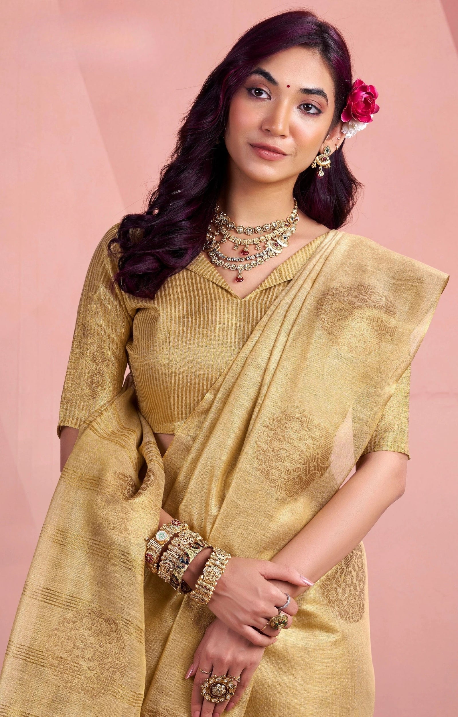 Gold Tissue Fancy Weaving Silk Saree Kalyanja Fashion
