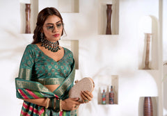 Sea Green Foli Print Soft Dola Silk Saree