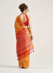 orange weaving patola silk saree - kalyanja