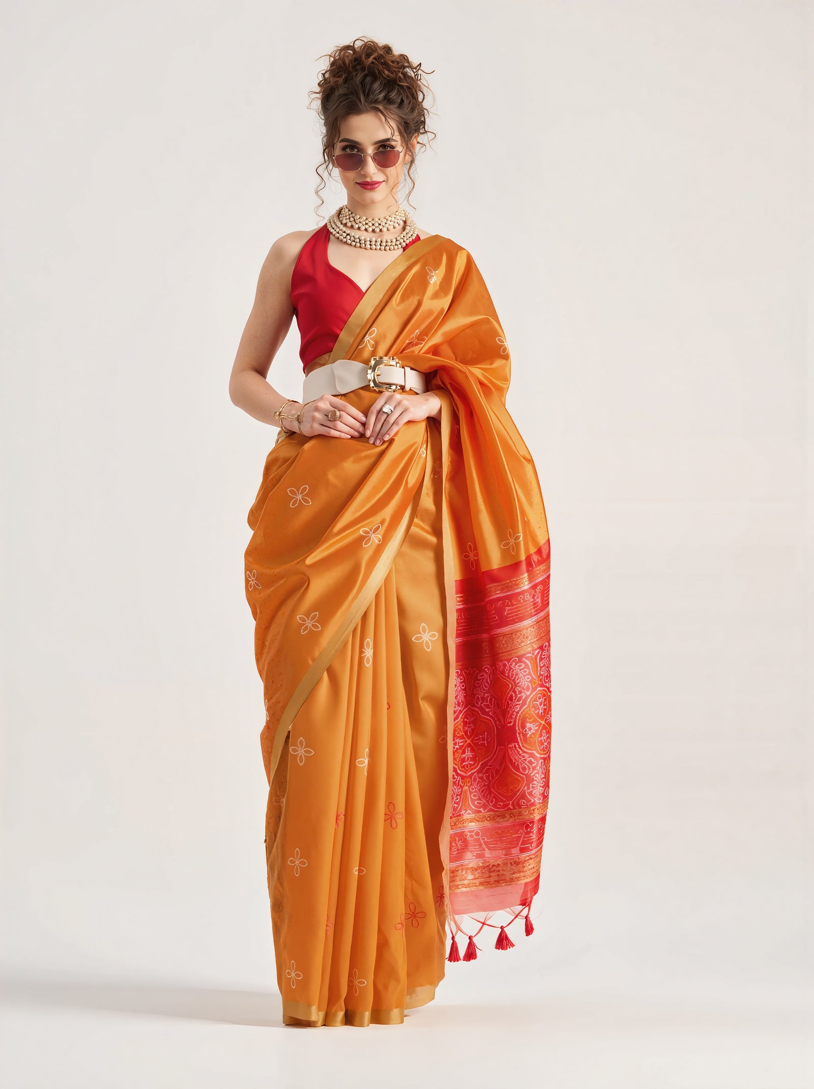 orange weaving patola silk saree - kalyanja