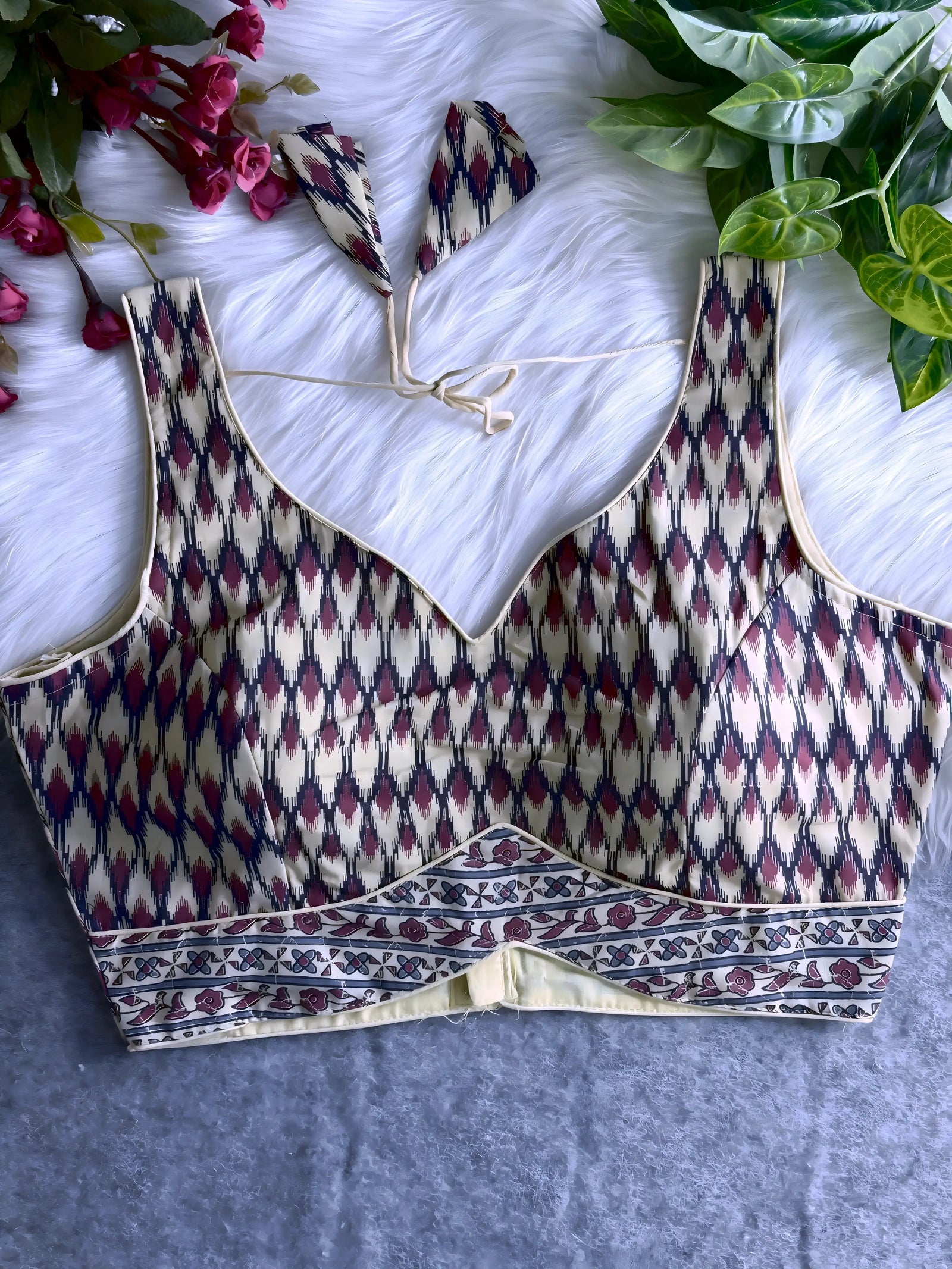 Beige Ajarakh Cotton Printed Blouse RK Blouse