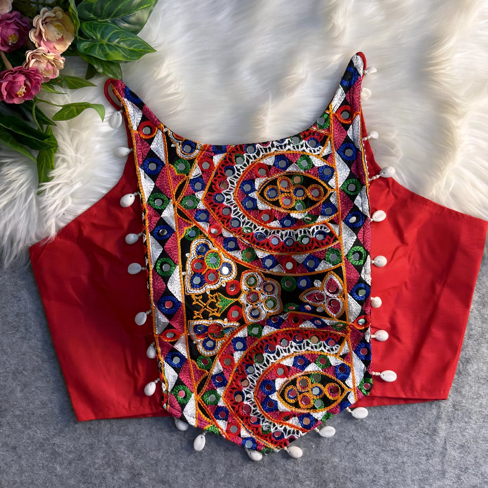 Red Codding Embroidery Cotton Blouse RK Blouse