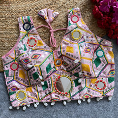 Pink Soft Silk Embroidery with Mirror Work Blouse Ruhi Fashion