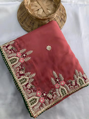 Pink Embroidery With Piping Border Work Star Georgette