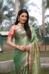 Light Green Ikkat Patola Weaving Organza Silk Saree