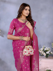 Dark Pink Gala Weaving Banarasi Silk Saree