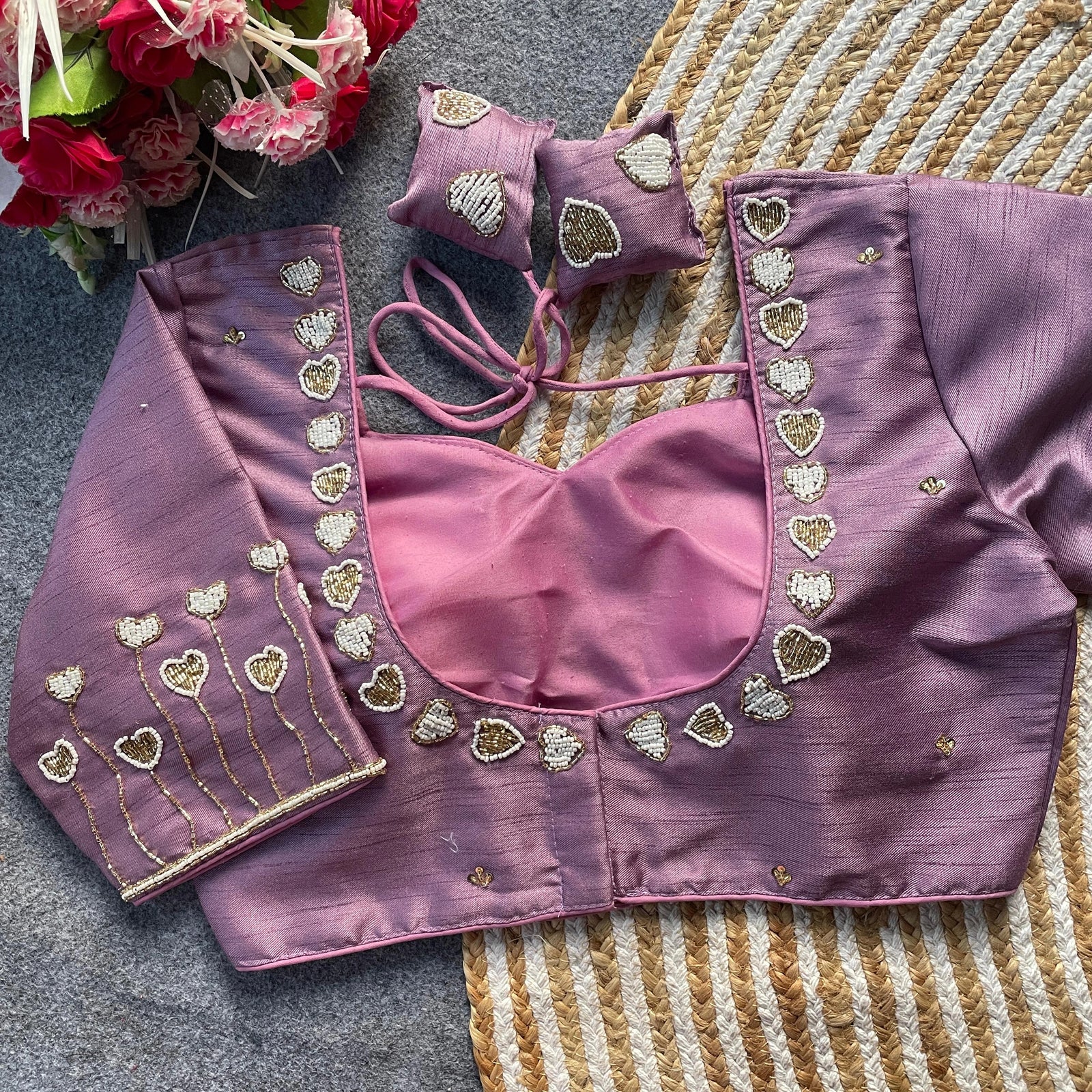 Lavender Handwork Embroidered Pure Silk Blouse