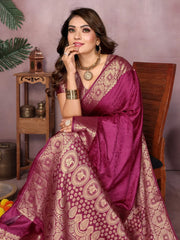 Wine Satin Silk Saree Kalyanja Fashion
